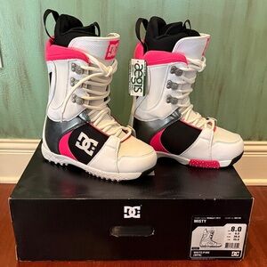 DC Snowboard Boots in White, Pink, and Black